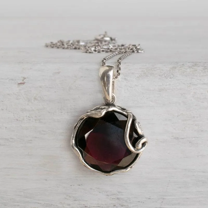 14K Gold Plated Garnet Pendant, Aquarius Birthstone