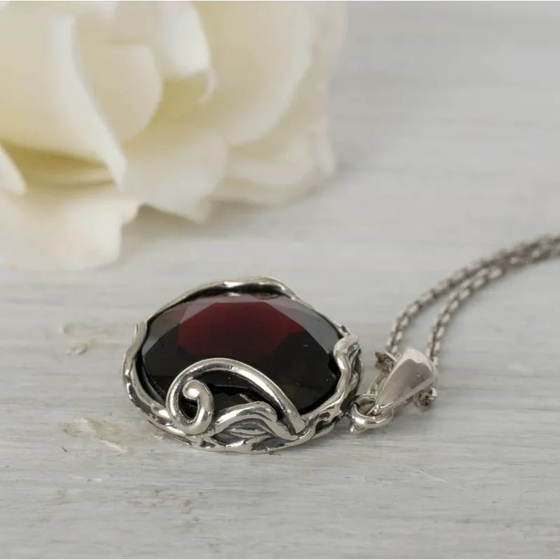 14K Gold Plated Garnet Pendant, Aquarius Birthstone