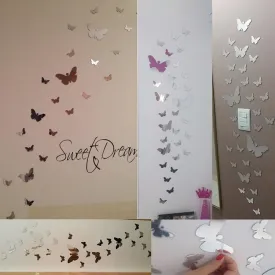 25Pcs Butterflies 3D DIY Mirror Self Adhesive Wall Sticker Durable DIY Simple Decal for Living Room Art Home Decor