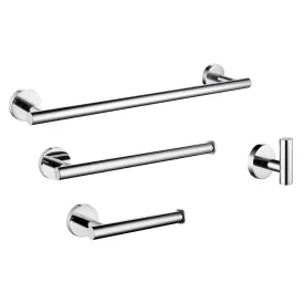 4 Piece ROCA Bathroom Accessory in CHROME (23.5" Towel Bar, Tower Ring, Toilet paper holder, Robe Hook)