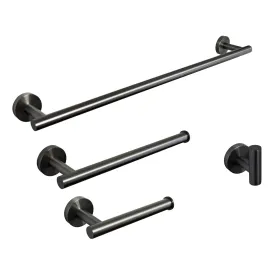 4 Piece ROCA Bathroom Accessory in MATT GUN GREY (23.5" Towel Bar, Tower Ring, Toilet paper holder, Robe Hook)