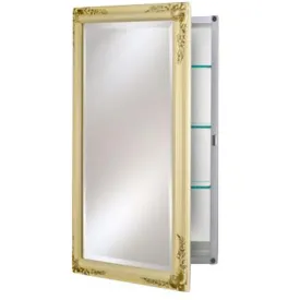 Afina Basix Plus 16" x 26" Antique Biscuit Recessed Left Or Right Hinged Single Door Beveled Mirror Medicine Cabinet