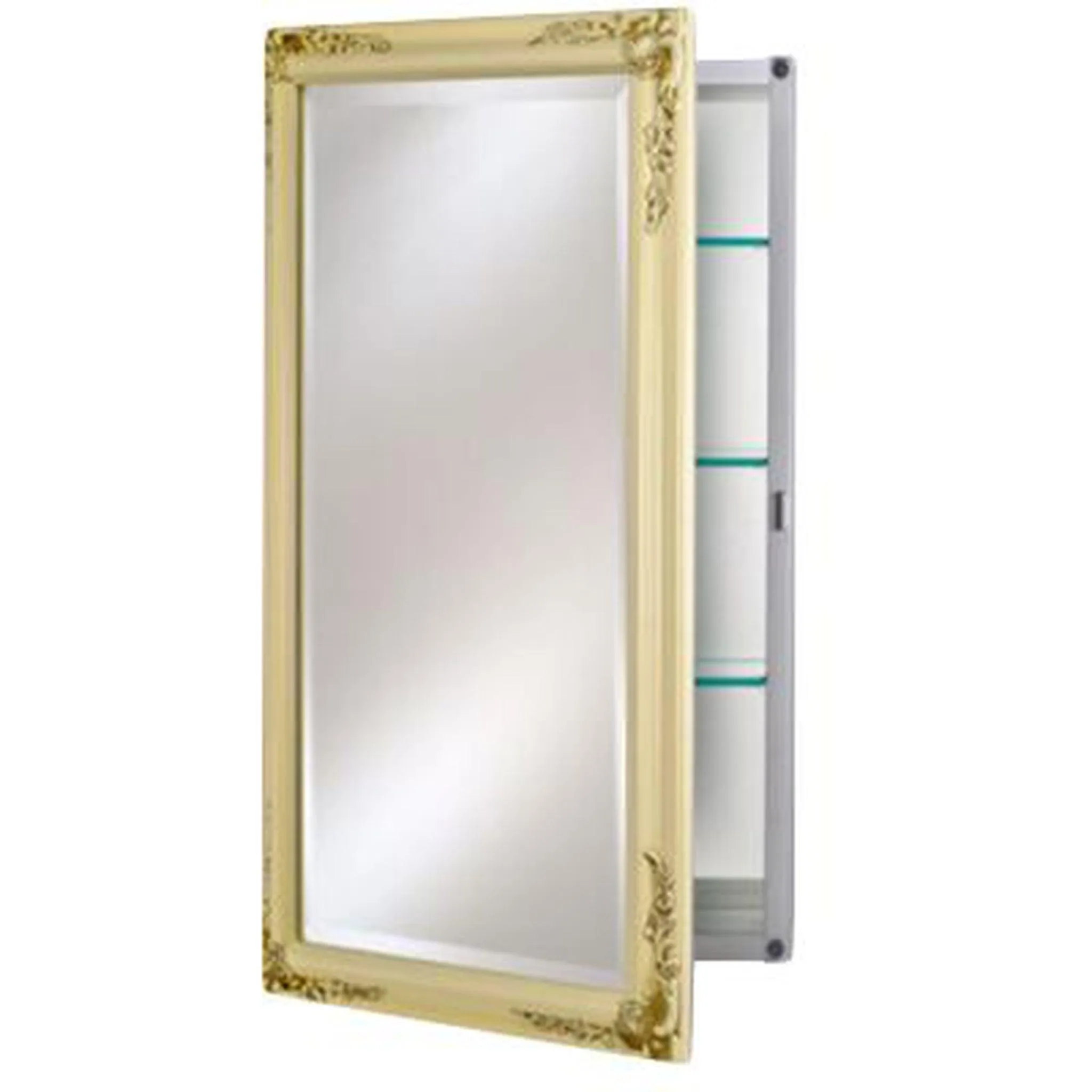 Afina Basix Plus 16" x 26" Antique Biscuit Recessed Left Or Right Hinged Single Door Beveled Mirror Medicine Cabinet