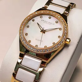 ARIES GOLD ENCHANT DIVA GOLD STAINLESS STEEL L 5014Z G-MOP WHITE CERAMIC WOMEN'S WATCH