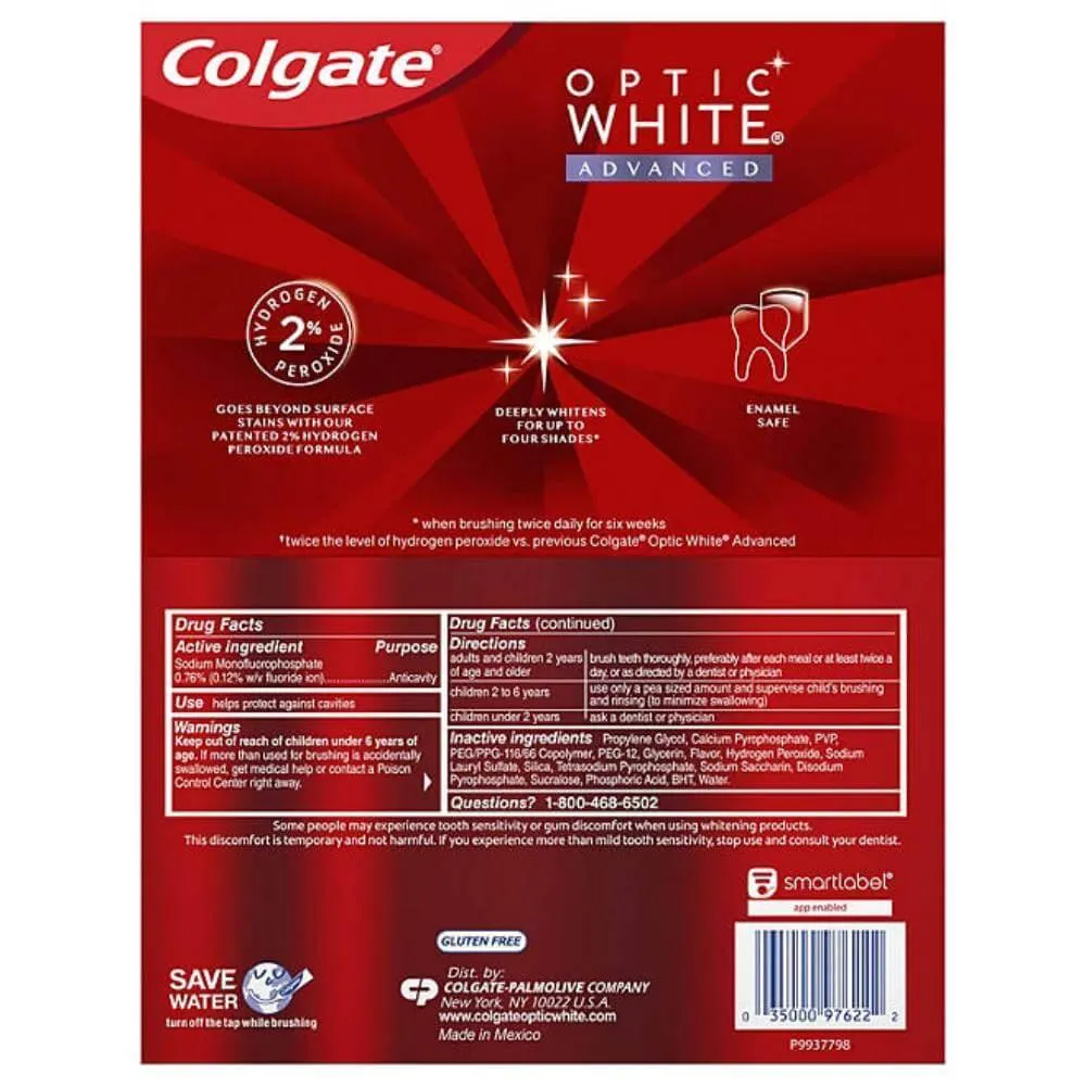 Colgate - Optic White Advanced Teeth Whitening Toothpaste, Sparkling White - 4.2 Oz - 5 Pack