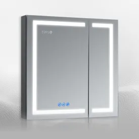 DECADOM LED Mirror Medicine Cabinet Recessed or Surface, Defogger, Dimmer, Clock, Room Temp Display, Makeup Mirror 3X, Outlets & USBs RUBiNi 30x32