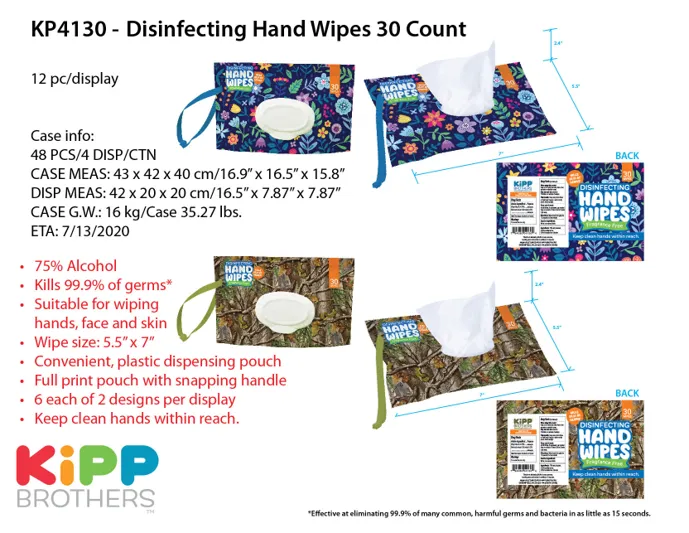 Disinfecting Wipes 30Ct Dispenser 12 Pieces Per Retail Ready Display KP4130