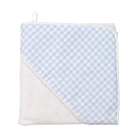 Hooded Checkered Baby Blue and White Turkish Cotton Baby Towel