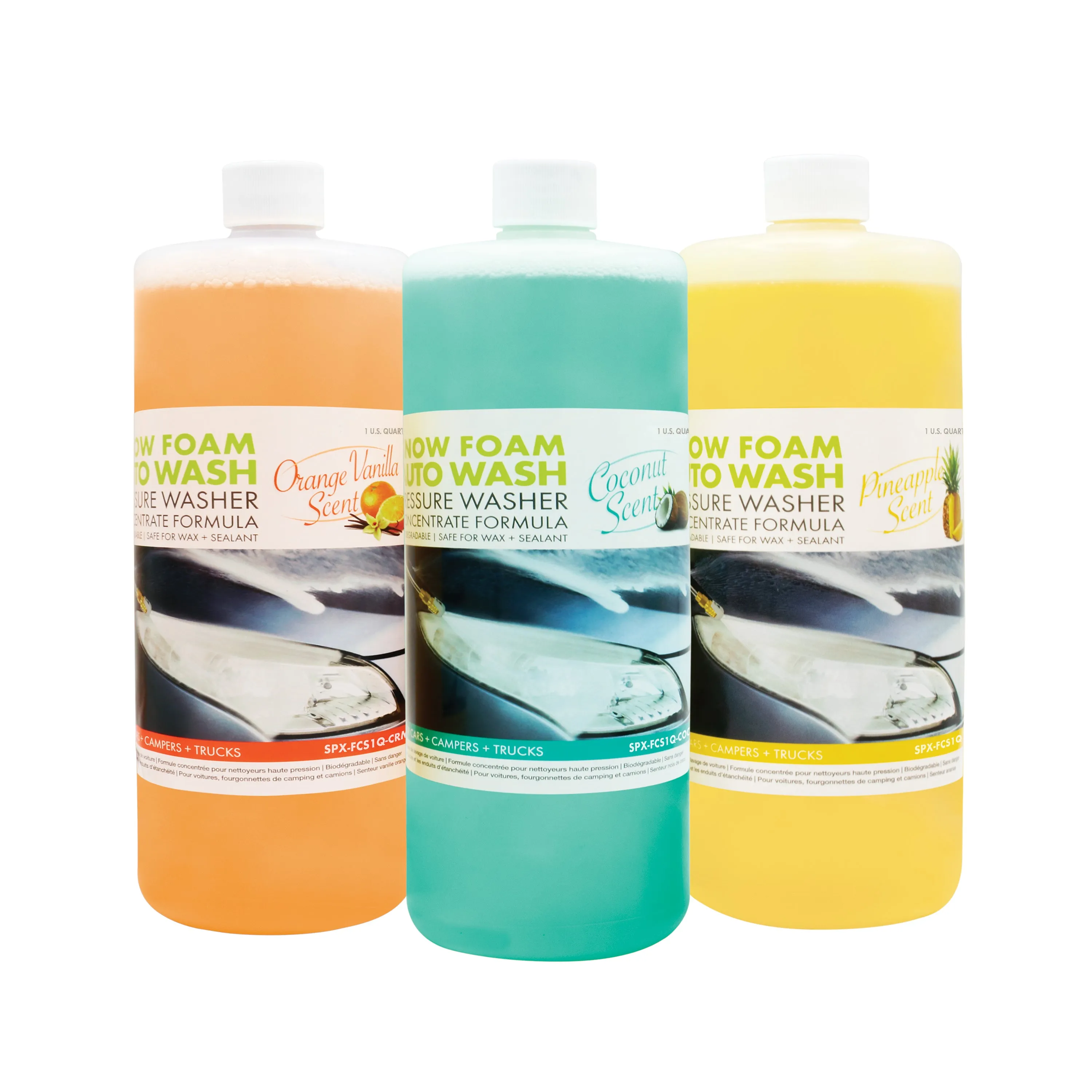 Sun Joe SPX-AW3Q 3-Pack Pressure Washer Auto Snow Foam Trio | Pineapple | Orange-Vanilla | Coconut